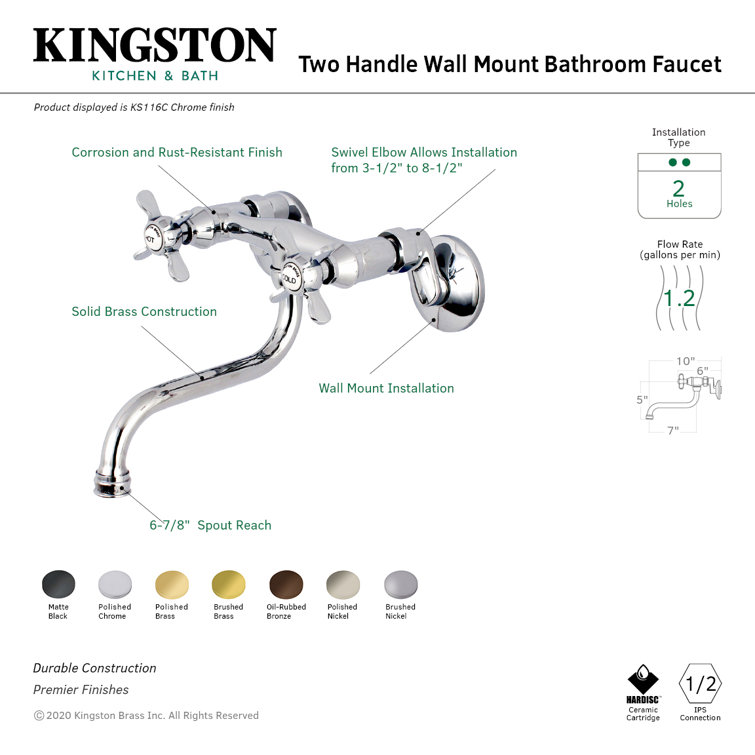 Kingston Brass Essex Two-Handle Wall Mounted Bridge Bathroom Faucet ...